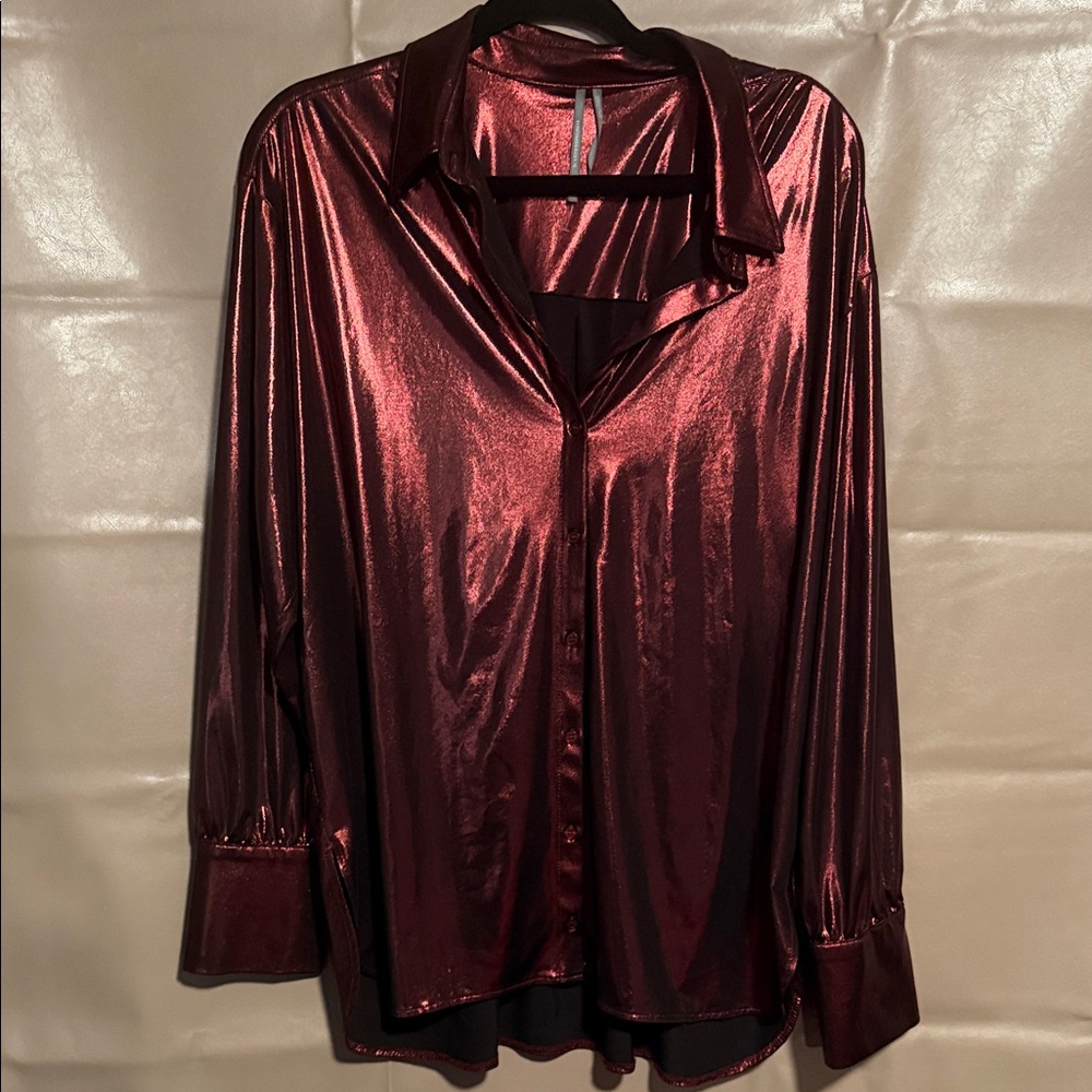 Anthropologie Shiny Deep Red Blouse
